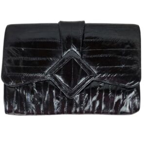 Vintage Eel Skin Leather Clutch Purse Black 80s